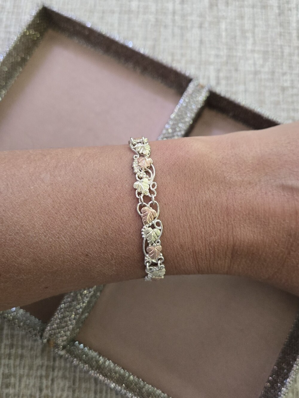 Black Hills Gold 12k Sterling Tri-Color Bracelet - Picture 2 of 10